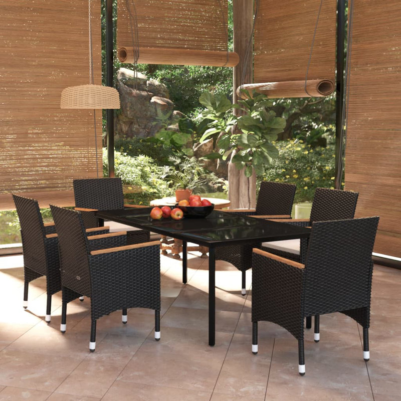 Square 2 - Person 78.7" Long Dining Set with Cushions, 29.1" H x 31.5" W x 31.5" D, Black/Cream, 4