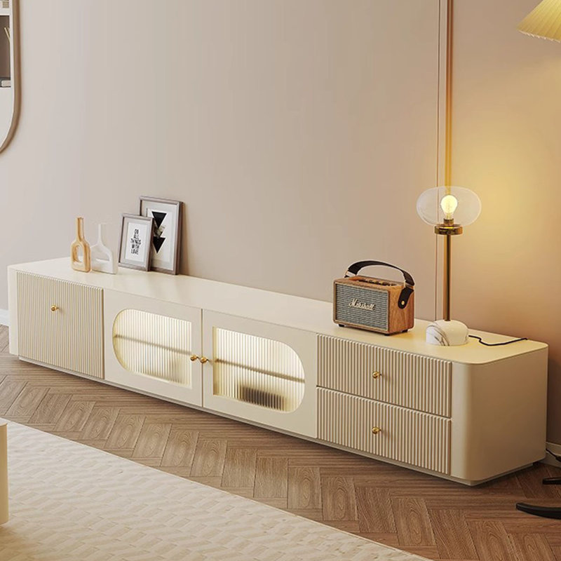 Meuble télé beige en bois manufacturé, H 13,78 po x L 62,99 po x l 15,75 po