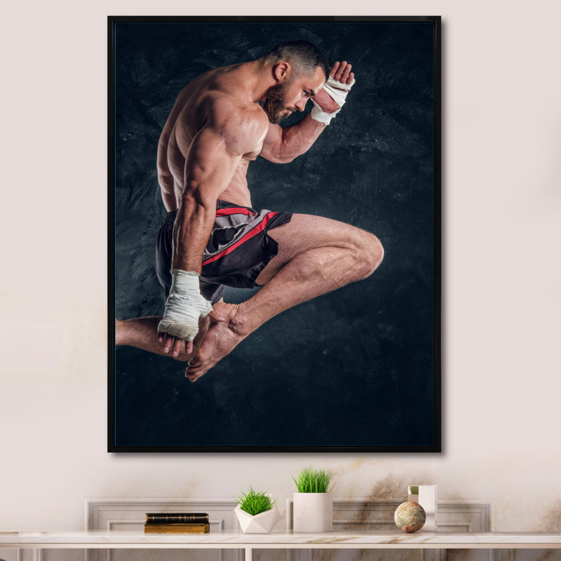 Martial Arts Combat Warrior III sur toile, H 32 po x l 24 po x P 1 po, Cadre flottant noir