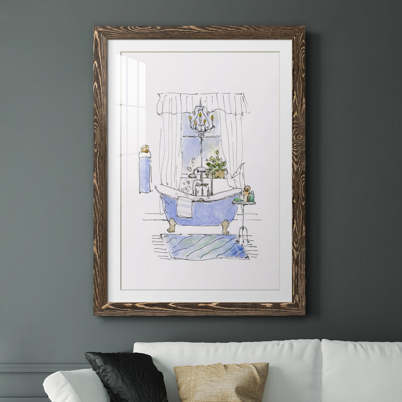 Sapery Bath I - peinture encadrée, H 31 po x l 44 po x P 1 po, Encadré de bois de noyer