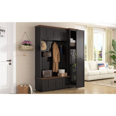 78.7''H Entryway Hall Tree with Storage Bench, 5-in-1 Hall Tree Farmhouse Coat Rack Shoe Bench with Cabinets