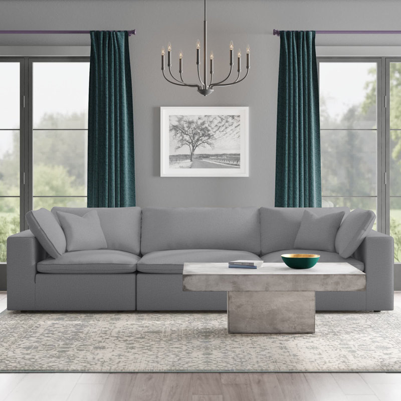 Burrows Upholstered Sofa, Grey Linen Textured Fabric