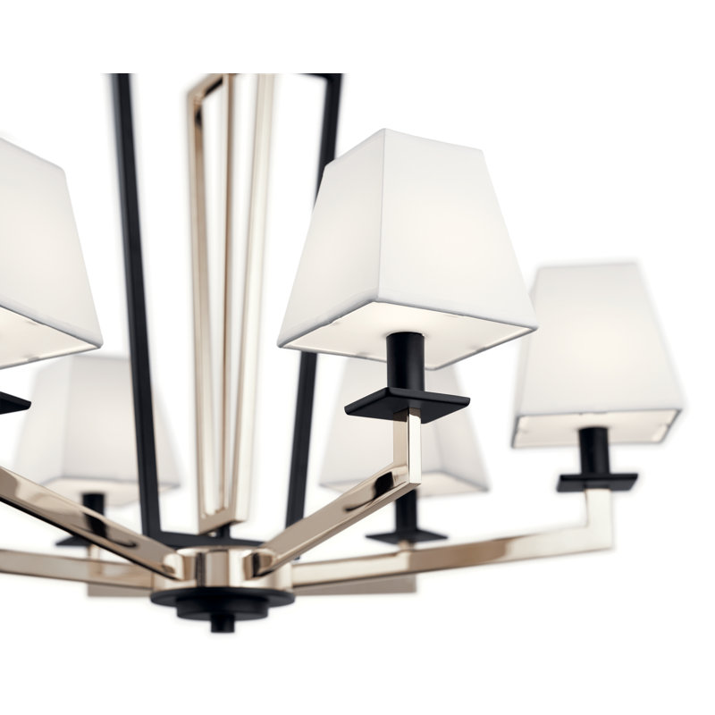 Lustre îlot en nickel poli 8 lumières avec abat-jour en microfibre Dancar, Nickel poli