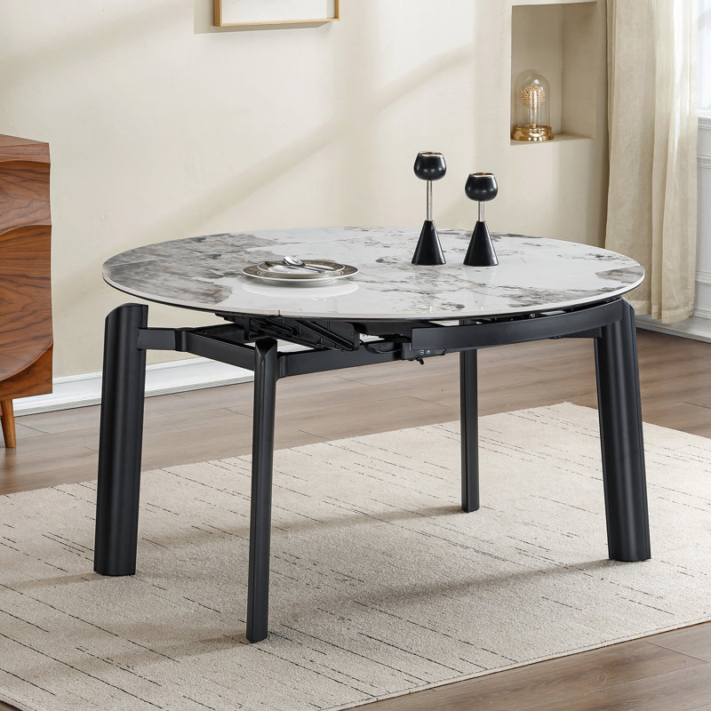 51.18" Multifunctional Extendable Dining Table with Built-In Induction Cooktop and Marble-Pattern Top