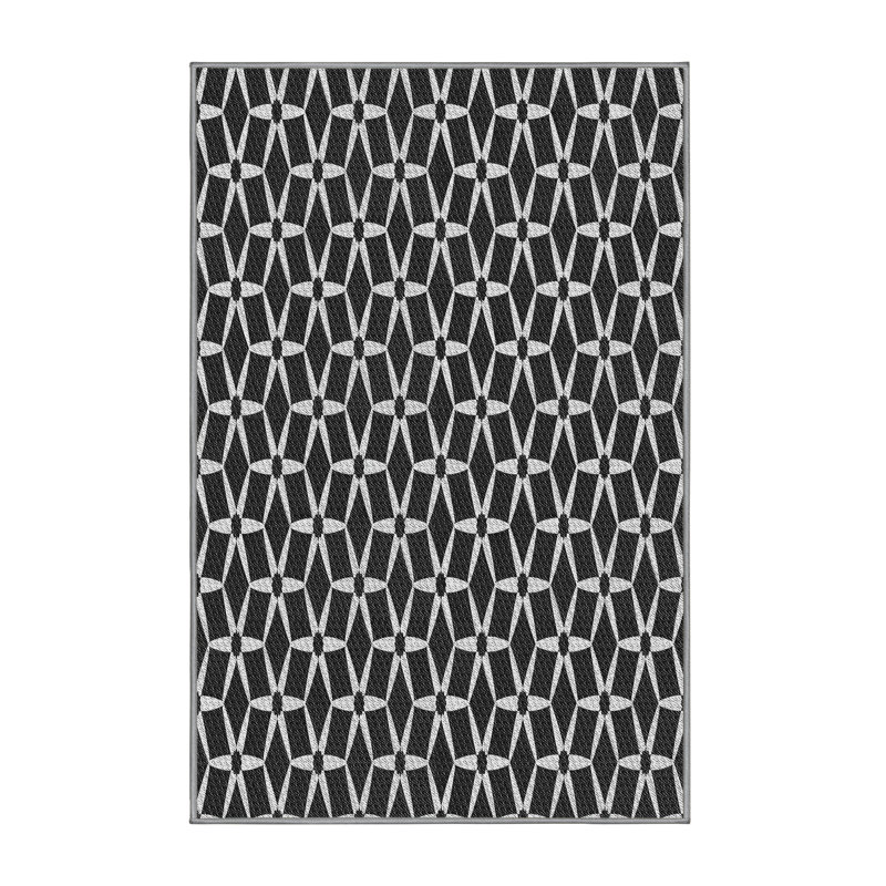 Tapis noir et blanc à motif géométrique, Rectangle 8 pi x 12 pi