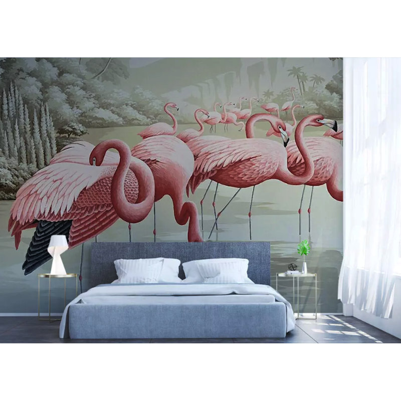Papier peint amovible rétro Flamingo, L 9 po x l 15 po