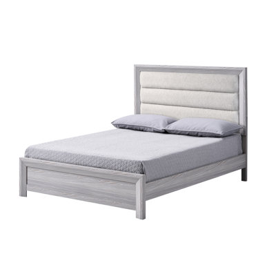 Driftwood Finish Gray Full Panel Bed In Contemporary Style With Channel Headboard, Wood Frame For Bedroom Size Finish,