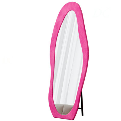 Full Length Mirror, 63" X 24" Floor Mirror/ Wall Mirror, Flannel Wrapped Wooden Frame Floor Mirror, Irregular Wavy Mirror Standing/Halling Large Wall Mirror For Bedroom,Living Room, Dressing Room