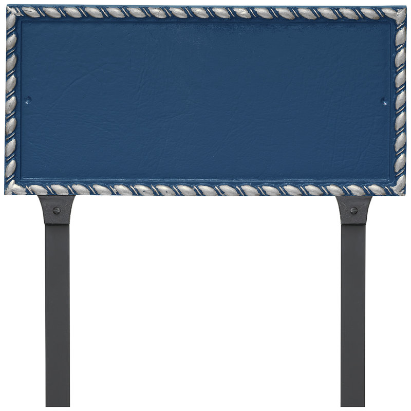 Plaque d'adresse rectangulaire Franklin One Line avec piquets de pelouse, Bleu de mer / Argent, Oui