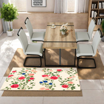 Ensemble de salle à manger rustique et moderne en bois aggloméré et en métal noir parfait pour la cuisine