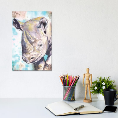 Happy Baby Rhino by George Dyachenko - Wrapped Canvas Print