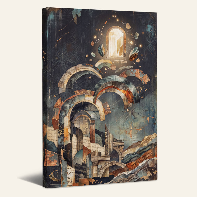 «Dark Blue and Rust Layered Arches Collage Halloween», art mural sur toile, 18"H x 12"W