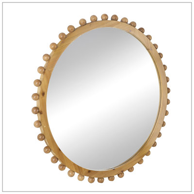 Wood Round Mirror With Beaded Frame, Circle Wall Mirror For Living Room Bedroom Entryway