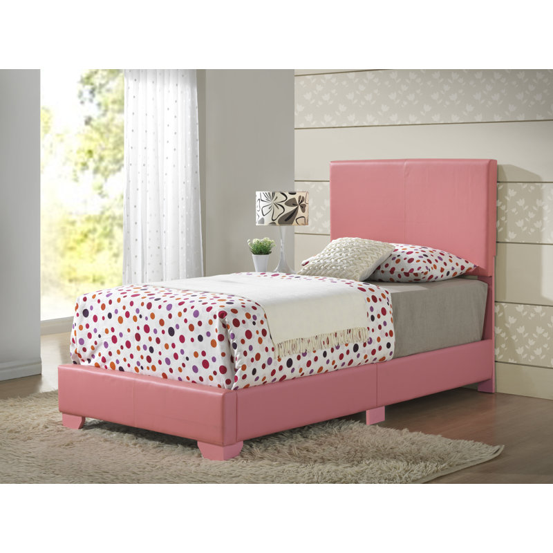 Upholstered Low Profile Standard Bed, Twin, Pink