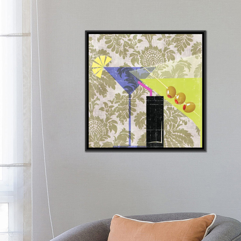 «Cocktail I», impression sur toile, H 18 po x l 18 po x P 1,5 po, Toile avec cadre flottant noir, Pas de tapis