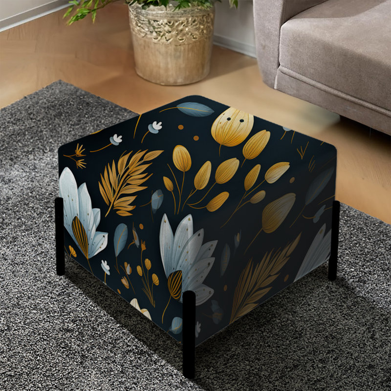 Nostalgie rétro motif floral noir - repose-pieds carré floral
