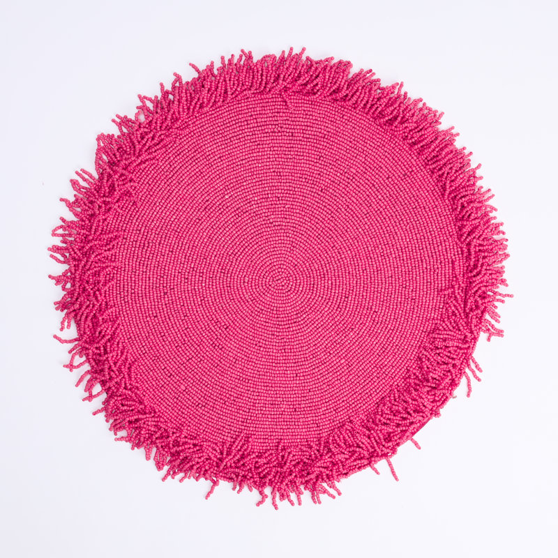 Pink Fringe Beaded Placemat, Pink
