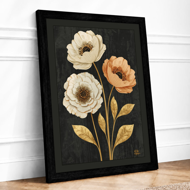 Three Blooms Botanical - Framed Print, A1 - 84.1 x 59.4 cm, Black