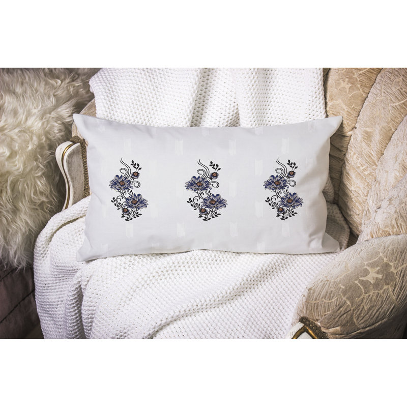 Floral Luminosity  Rectangular Throw Pillow, Blue/Silver