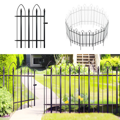 Metal Garden Fence, 32" H x 24" W, 4 Panels with 1 Gate, 10 FT Total Length, Rustproof Landscape Fencing for Flower Bed and Yard