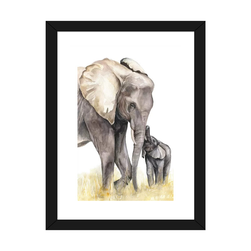 Décoration murale éléphant, H 24 po x l 16 po x P 1 po, Papier encadré noir