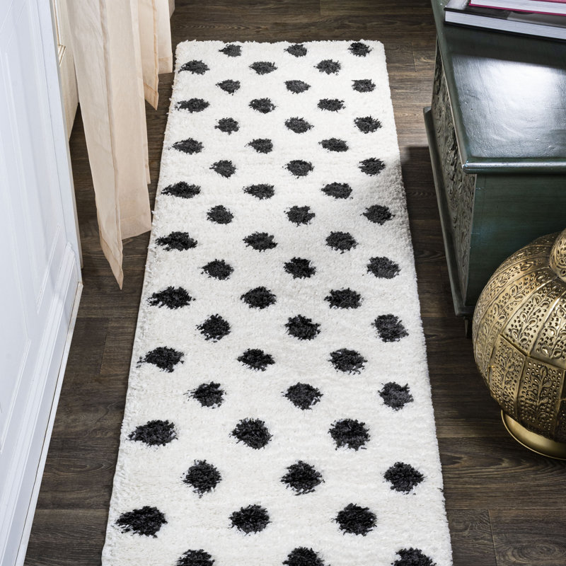 Tapis blanc / gris à poils longs Colleps, Tapis de couloir 2 pi x 8 pi