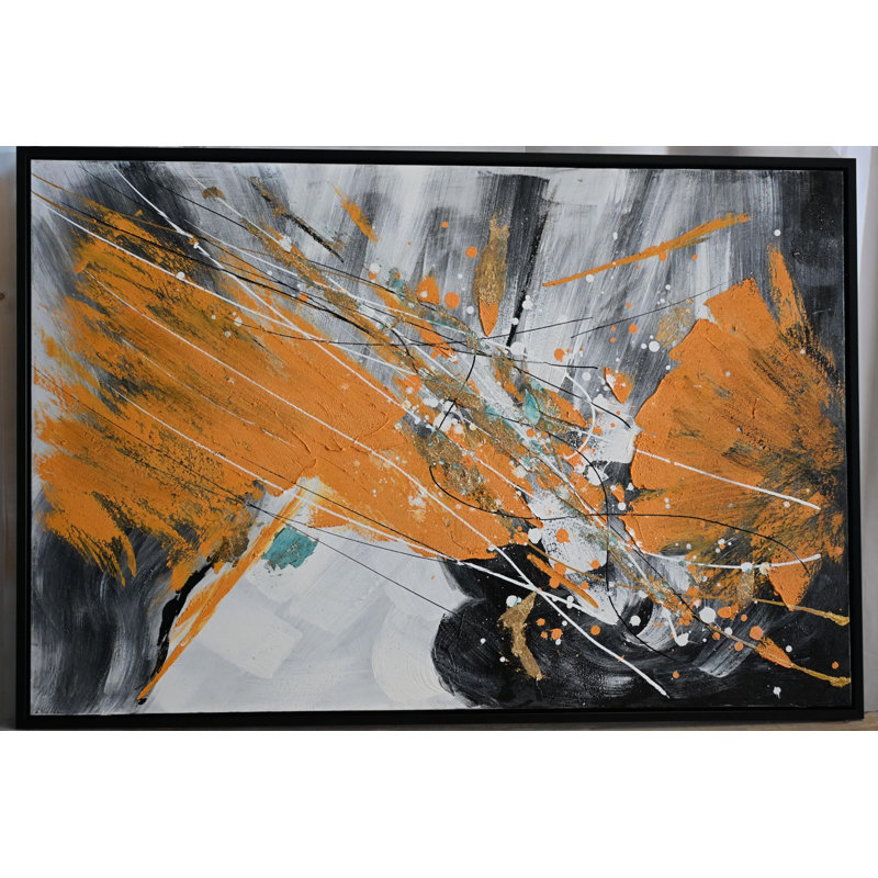 Peinture abstraite sur toile orange encadrée 41 "x 61"