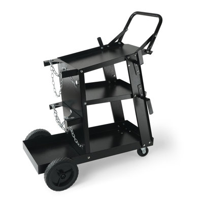 VEVOR Heavy Duty 3-Tier Welding Cart with Gas Cylinder Holder & Safety Chains - 400 Lbs Capacity Rolling MIG/TIG/Arc Welder Stand for Workshop Garage