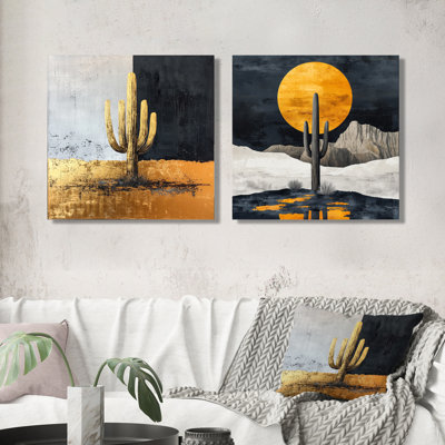 Cactus formes abstraites forme pure I - décoration murale cactus floral - art mural traditionnel 2 pièces