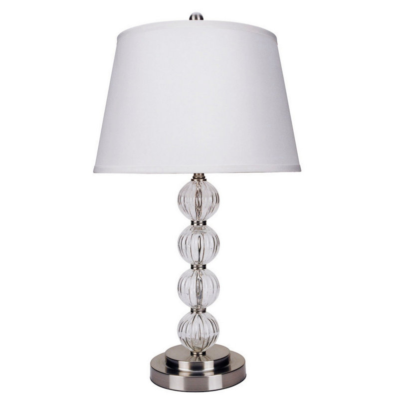 Lampe de table en métal de 28,5 po de hauteur avec finition en nickel satiné et orbe, abat-jour en lin