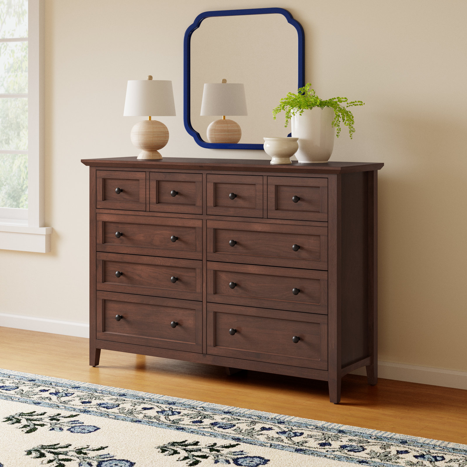 Renee 60" Mahogany Double Dresser, Dark Mocha