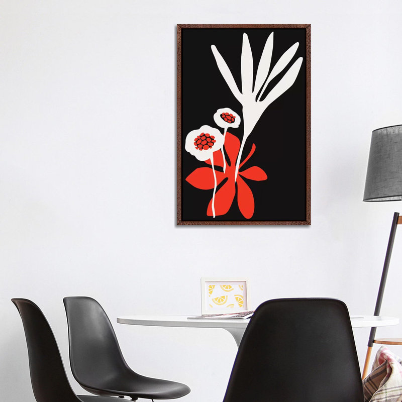 Blossom Beauty - Dark Red by Kubistika - Print on Canvas, 101.6cm H x 66.04cm W x 3.81cm D, Classic Brown Wood Floater Framed