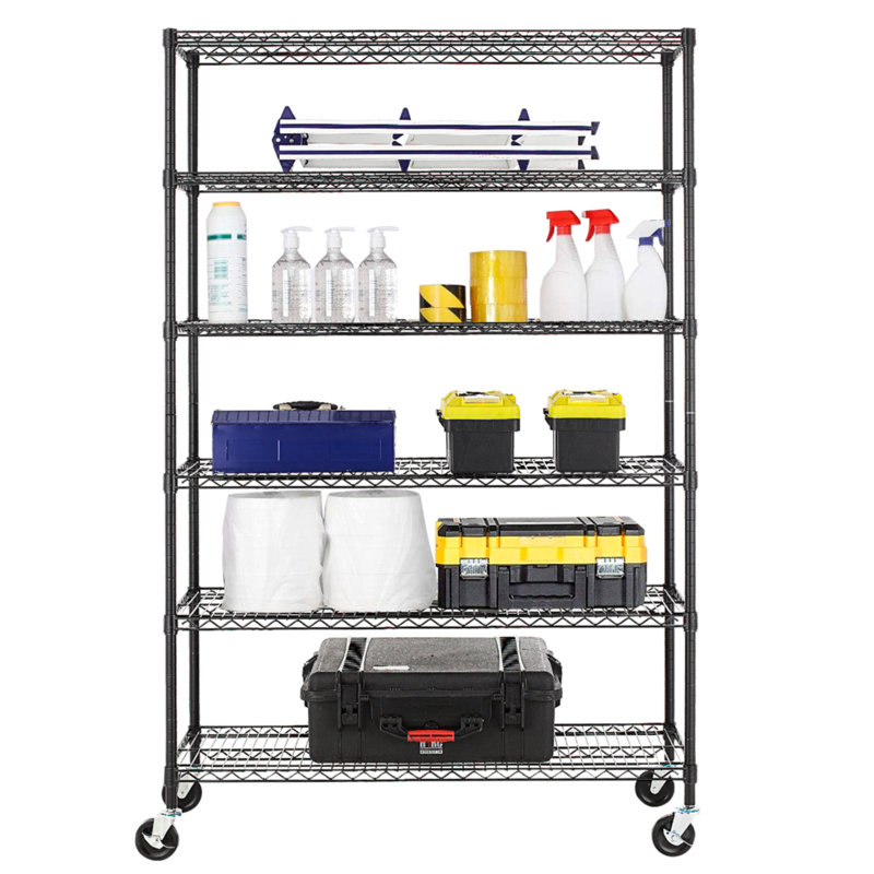 Navan 47.6'' W Metal Storage Rack with Wheels, Satin Black