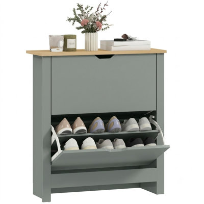 HOMCOM Shoe Cabinet Ultra Slim 2 Flip Drawers 6-12 Pairs