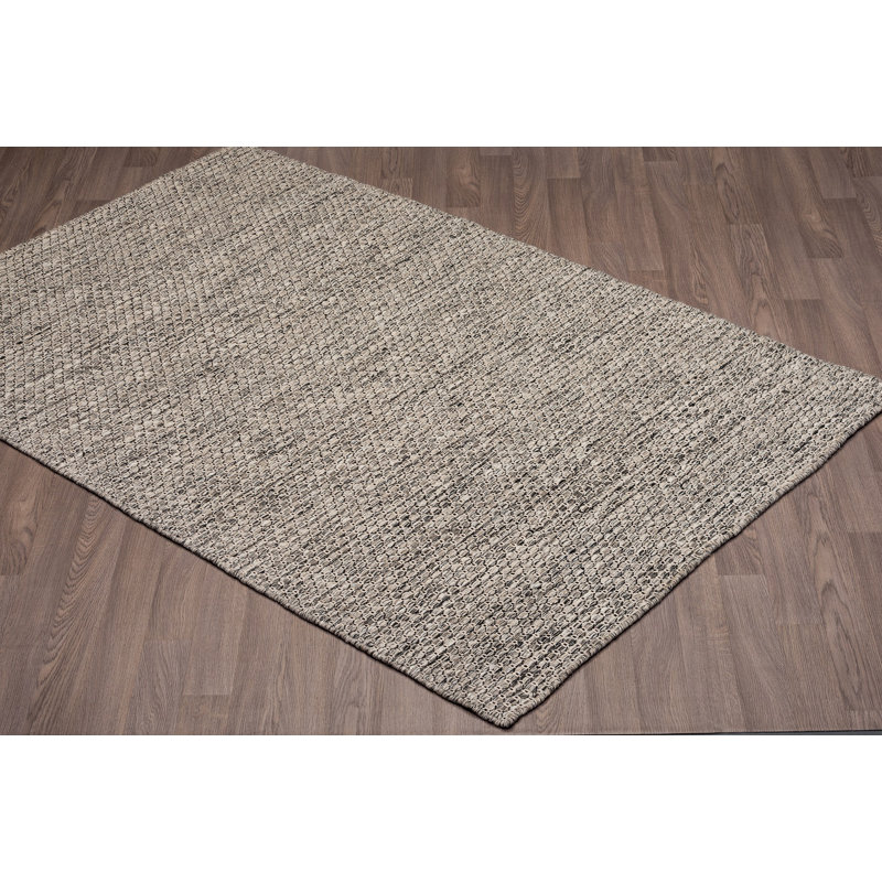 Tapis gris en laine tissé à la main Ralls, Rectangle 8 pi x 10 pi