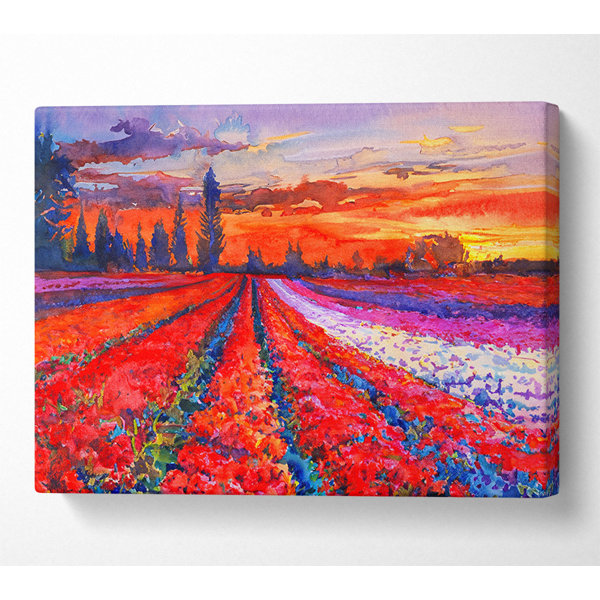 ClassicLiving Red Tulip Field Sunset - Wrapped Canvas Art Prints ...