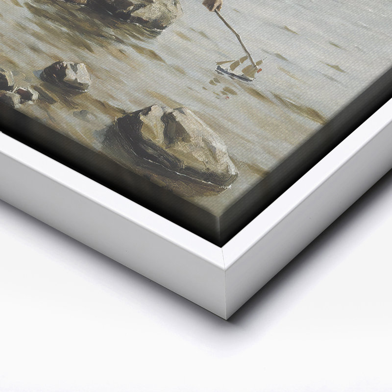 Garçons jouant sur le rivage, 16"H x 20"W, Canvas, White Framed