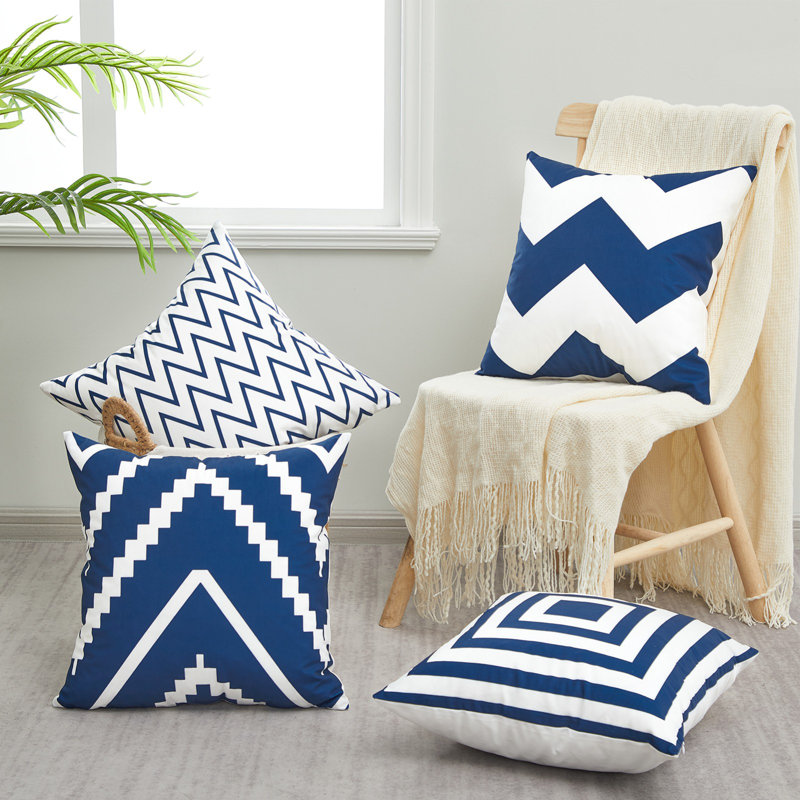Housse de coussin Lendsey, Bleu marine / blanc
