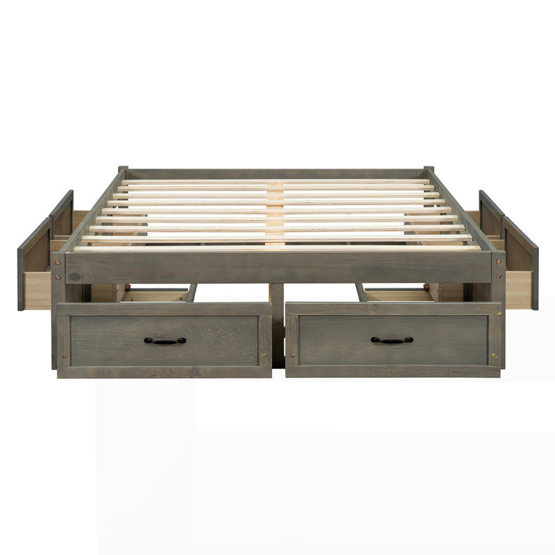 Lit plateforme avec 6 tiroirs de rangement, Gris antique, Double