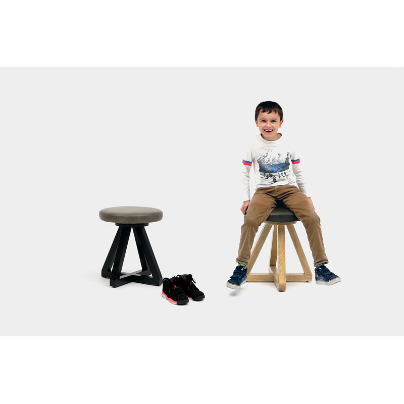 X Solid Wood Accent Stool, Cashmere, Black Oak