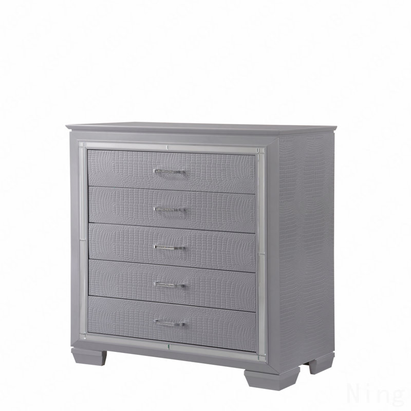 1 miroir de commode haut moderne à cinq tiroirs avec quincaillerie de finition chromée