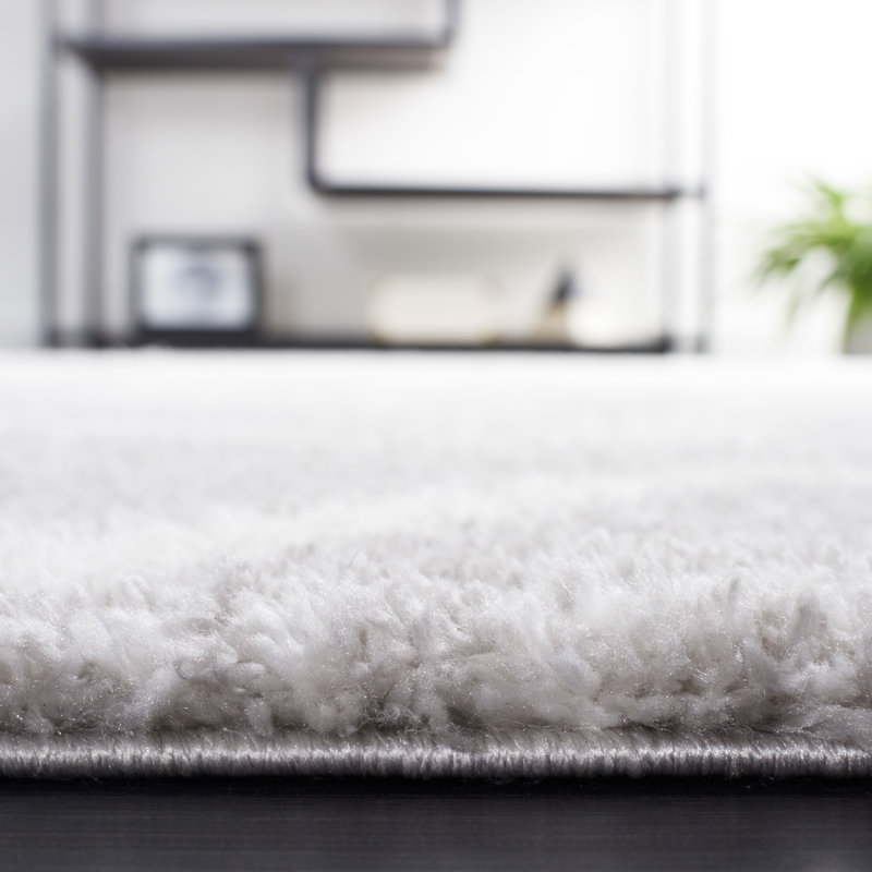 Grey and Ivory Geometric Shag Area Rug 4'5" x 6'5"
