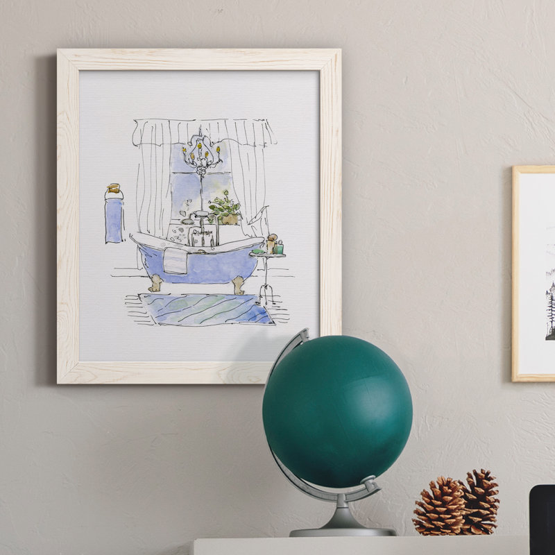 «Sketchy Bath I», peinture sur toile encadrée, H 20 po x l 17 po x P 1,5 po, Cadre blanc