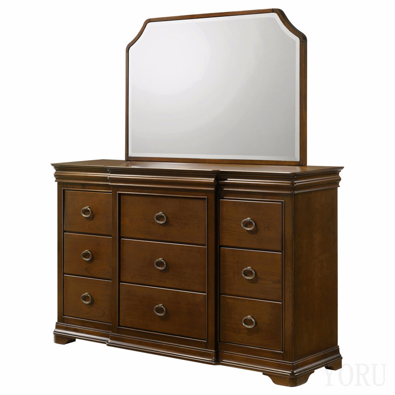 Commode 9 tiroirs avec miroir Brown Cherry