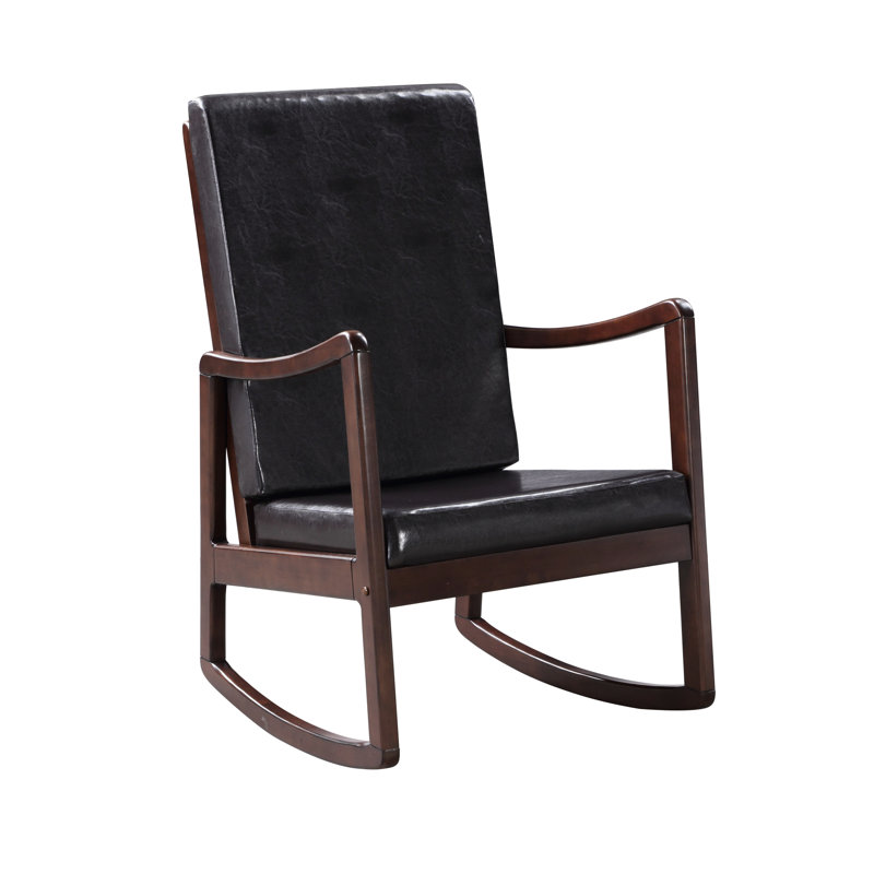 Chaise berçante élégante en similicuir brun foncé