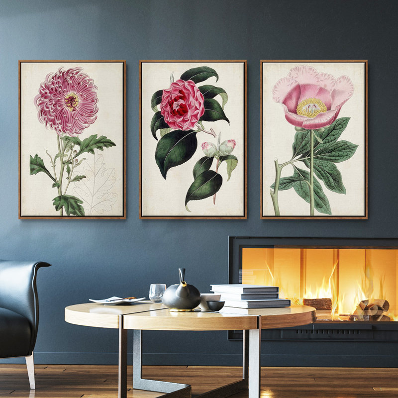 Ensemble de 3 pièces sur toile moyenne, H 27 po x l 54 po x P 2 po, Cadre noyer