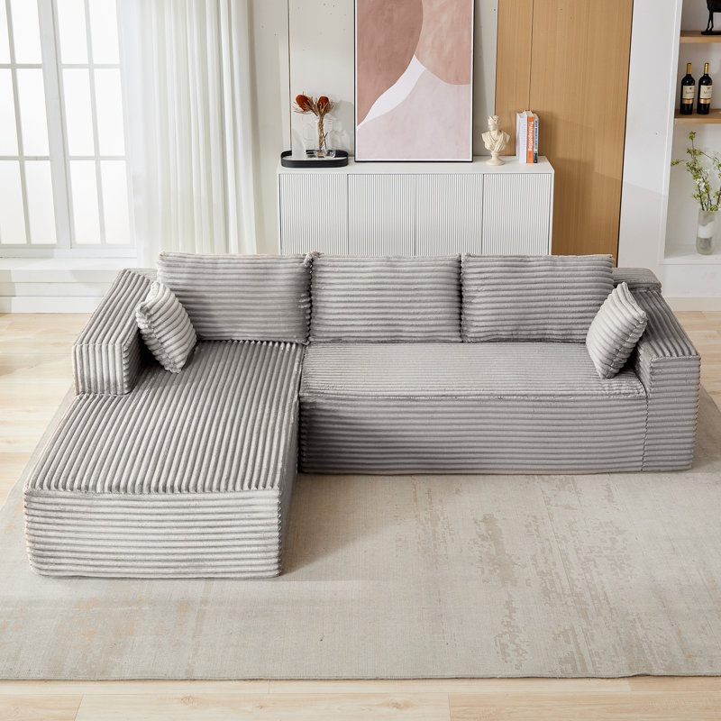 Canapé modulaire en velours côtelé 2 pièces de 110 po avec 2 coussins Boneless, Velours côtelé vert