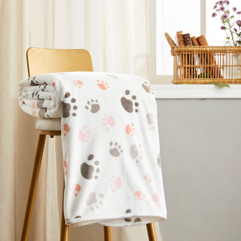Couverture en polyester Cute Paw, 80 po x 64 po, Blanc