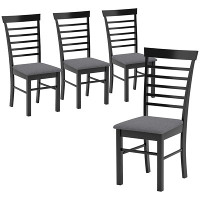 Wooden Dining Chairs Set of 4, Farmhouse Upholstered Kitchen Chairs with Rubber Wood Frame for Living Room, Dining Room, Black and Gray