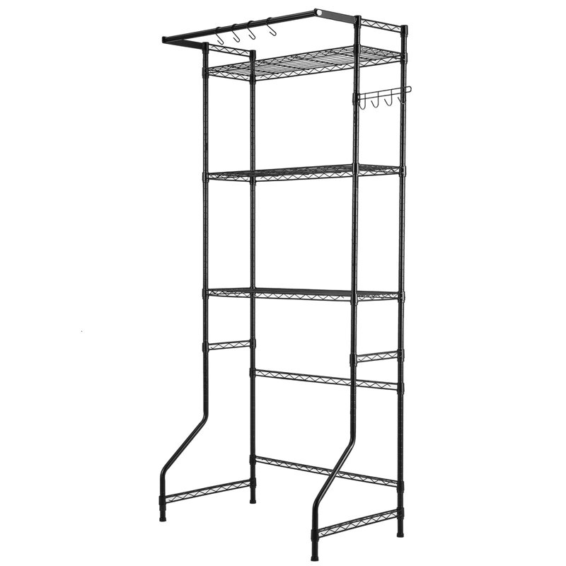 Étagère de rangement au-dessus de la laveuse et de la sécheuse, 3 niveaux avec tringle et crochets, tablettes réglables pour l'organisation de la salle de lavage